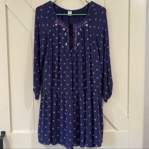 OLD NAVY Navy Blue Gauze Dress w/Flower Print
